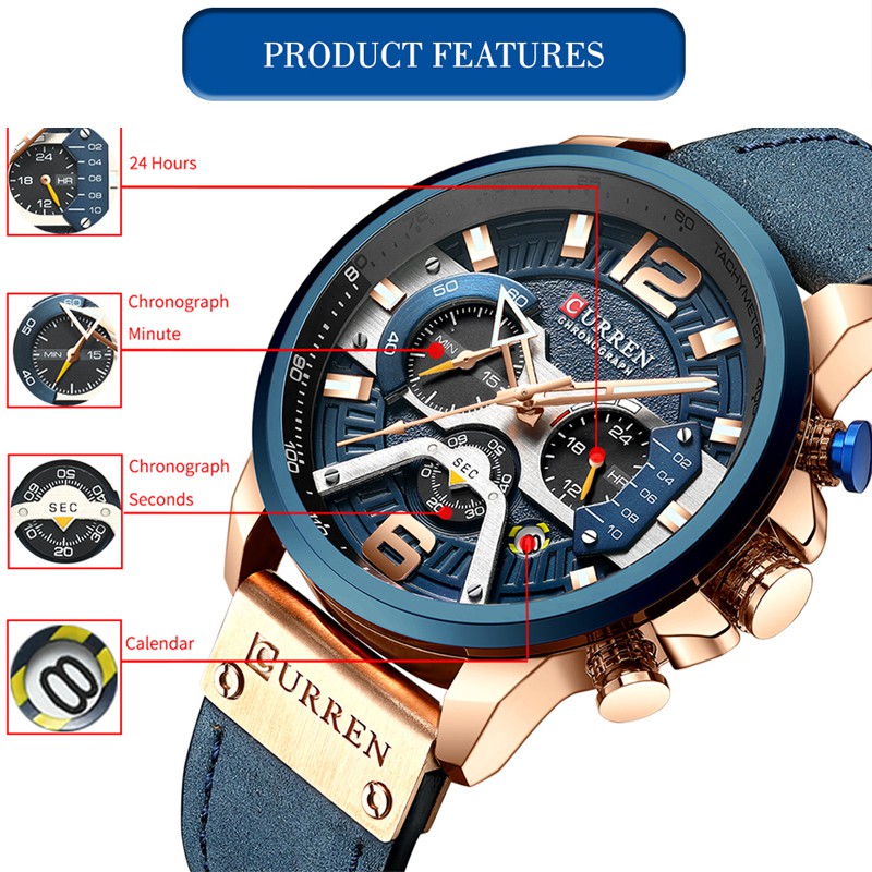 Curren Relógio De Pulso Masculino Esportivo Moderno De Luxo Azul Militar Com Pulseira De Couro Curren 8329 8329xb