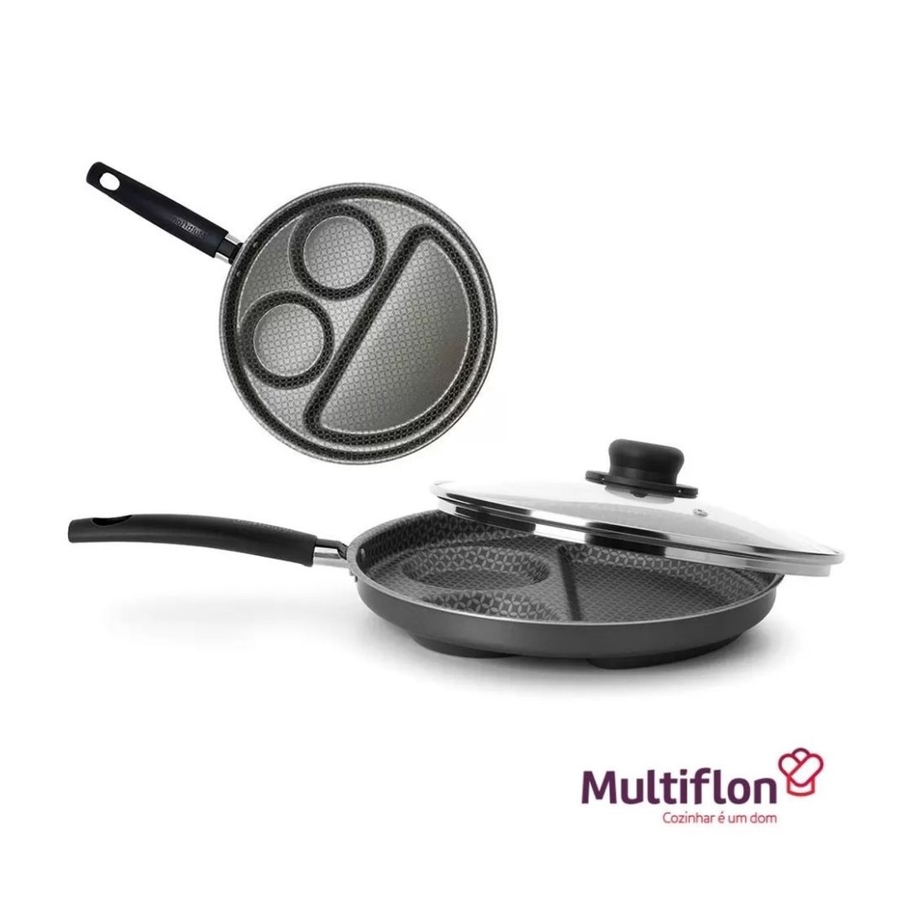 Frigideira Breakfast Aluminio Com Tampa De Vidro Multiflon