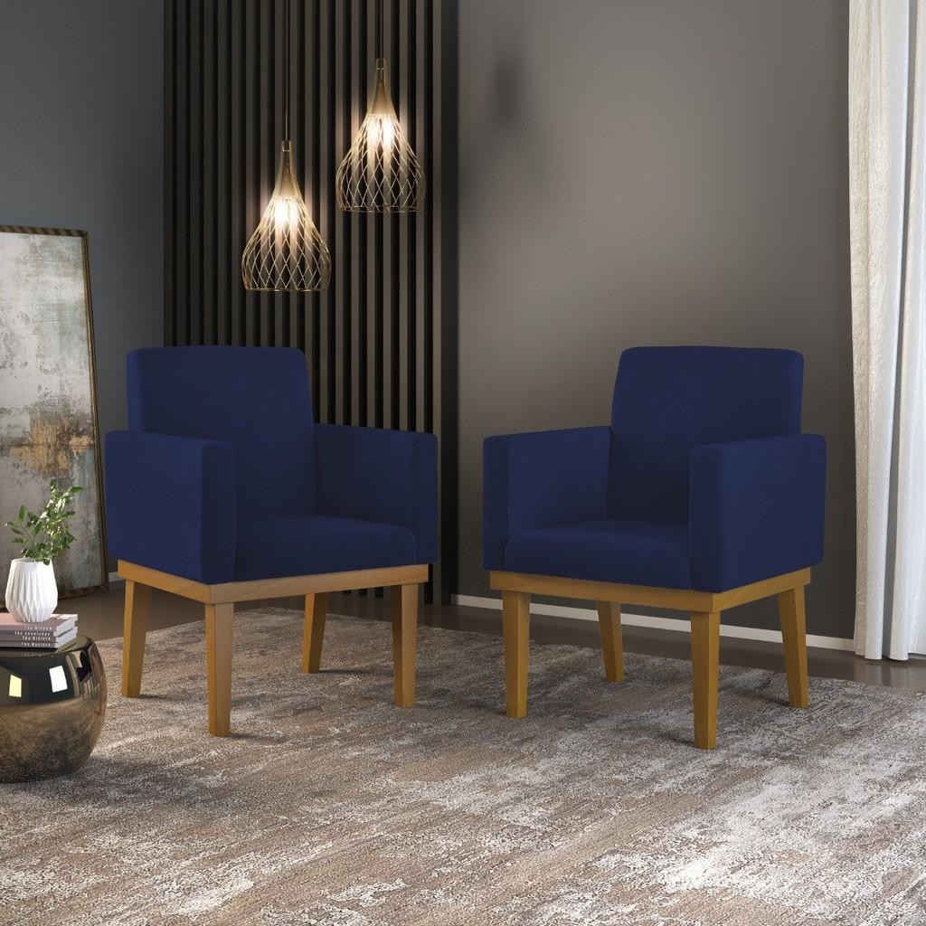 Kit 02 Poltronas Decorativa Reforçada Oferta Azul Marinho - Balaqui Decor