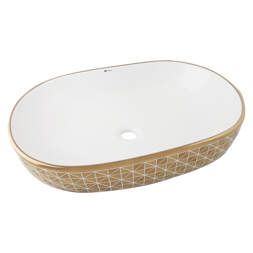 Cuba Oval Banheiro Lavabo Cerâmica Sobrepor Dourado Saturado - Tubrax