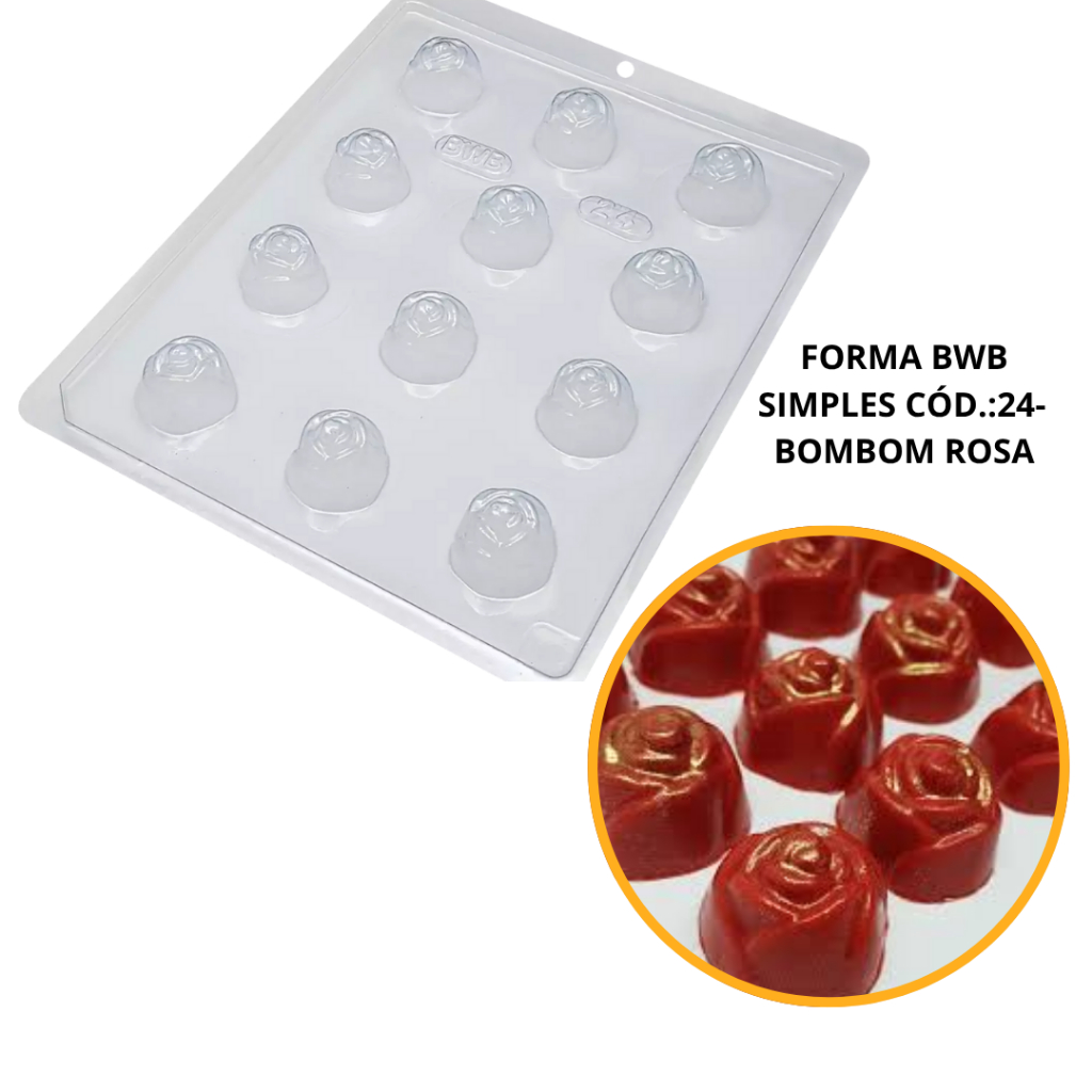 1~10 FORMA SIMPLES BOMBOM ROSA CÓD.:24 - (A7) EM ACETATO BWB PARA BOMBOM DOCES DE CHOCOLATE E CONFEITARIA.