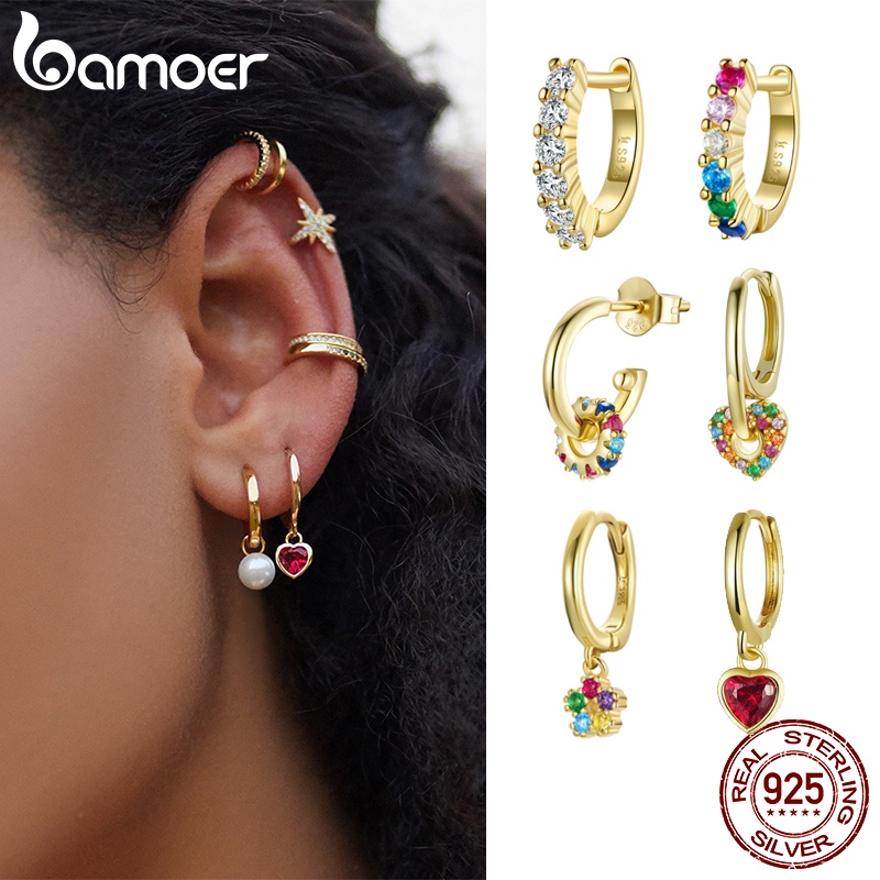 Bamoer Brinco Único com Zircônia Colorida Prata 925 para Alergias SCE1148​