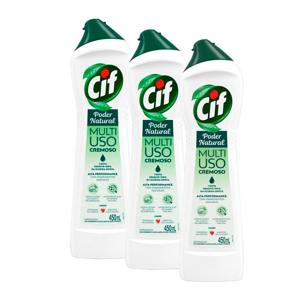 Kit 3 Multiuso CIF Cremoso Limão 450ml