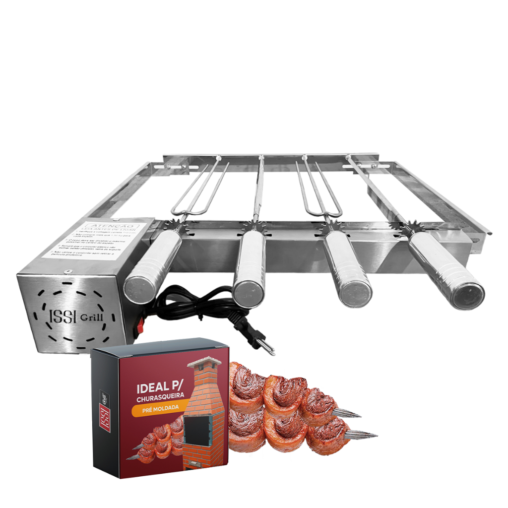 Grill Giratório Inox 4 Espetos Churrasqueiras Pré Moldada Issi Grill