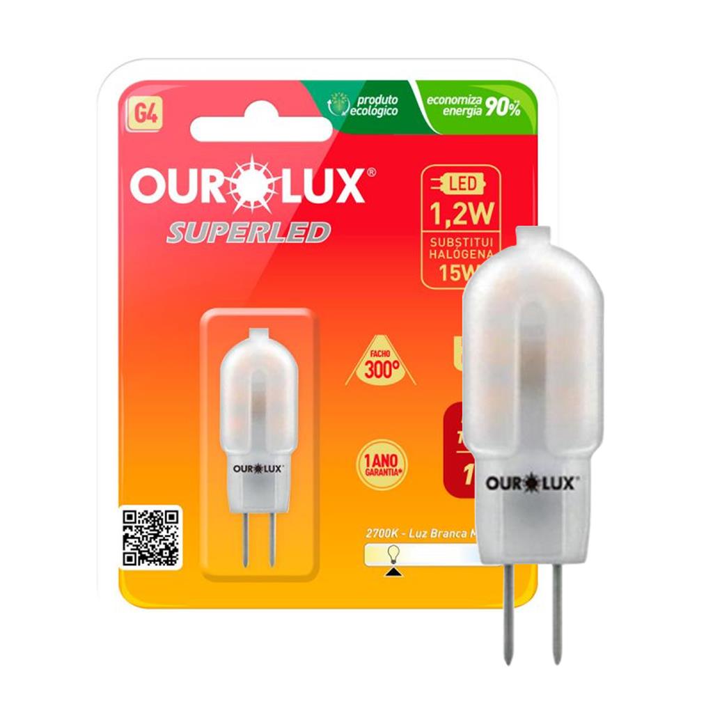 Lampada Led Bipino G4 1,2W 12V 2700K Luz Amarela Ourolux