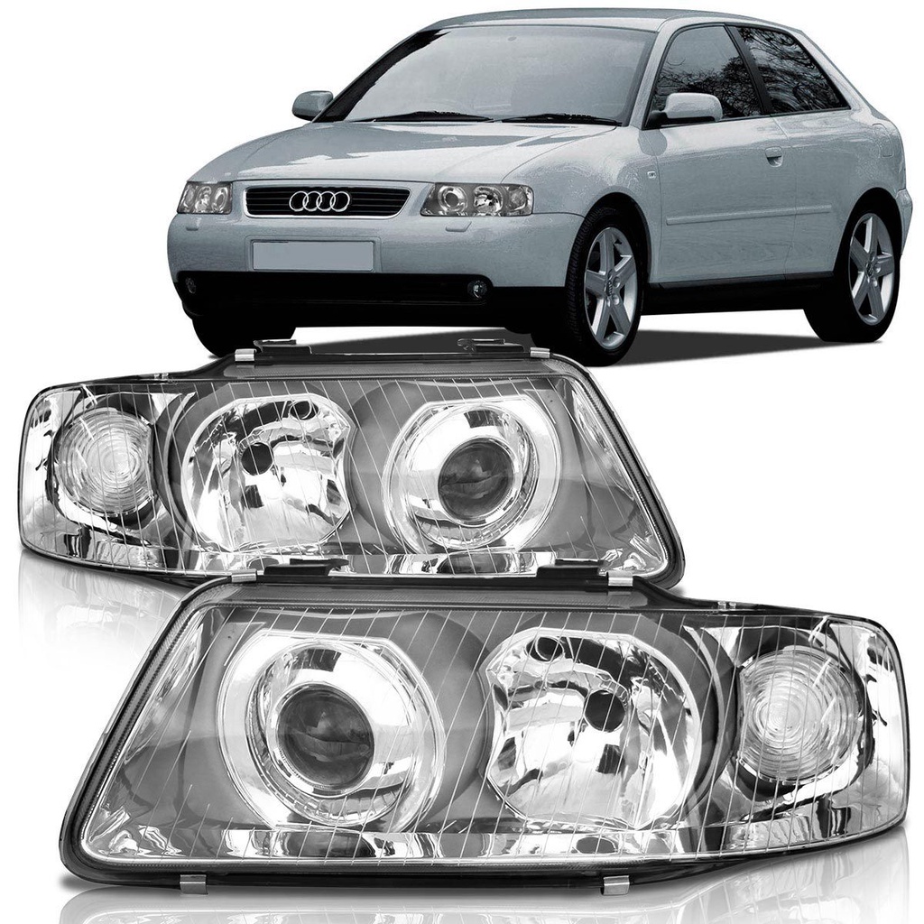 Par Farol Audi A3 2001 2002 2003 2004 2005 2006 Foco Duplo Cromado