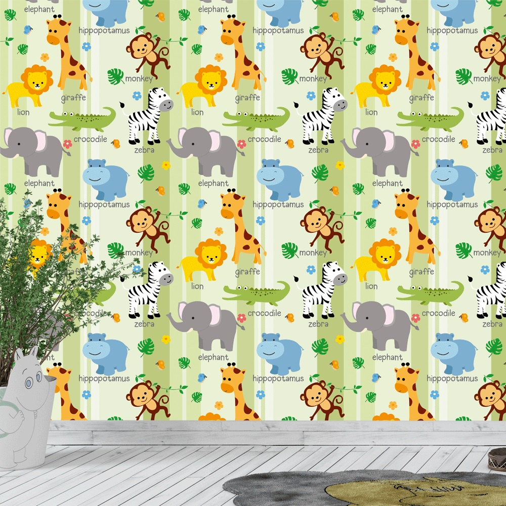 Papel Parede Safari Quarto Infantil Adesivo Verde Rolo 3 Mts