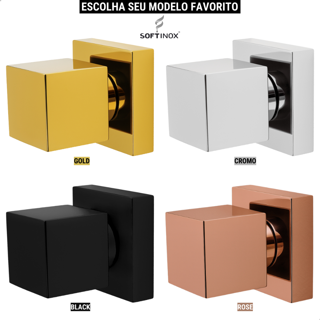 Acabamento Registro De Chuveiro Metal Padrão Deca 1/2 e 3/4 Registro Quadrado Dourado Preto Cromado