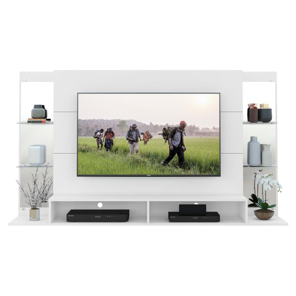 Painel TV 60 c/ suporte, espelho e prateleiras vidro Nairóbi Multimóveis Branco