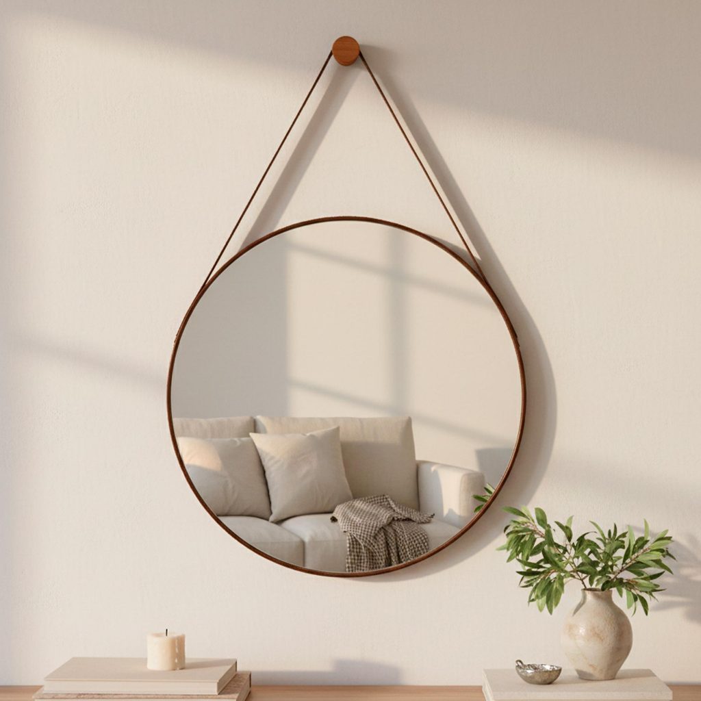 Espelho Decorativo Redondo Adnet de Parede Escritório Espelho Sala Quarto Espelho 60cm Suporte Pino