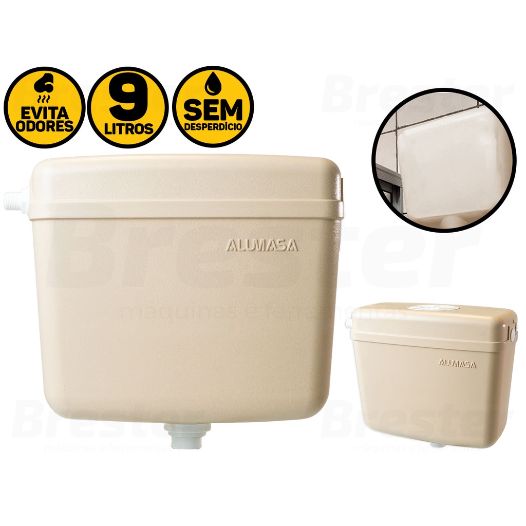 Caixa De Descarga Parede Plástica P/ Vaso Sanitário 9 Litros Creme Alumasa