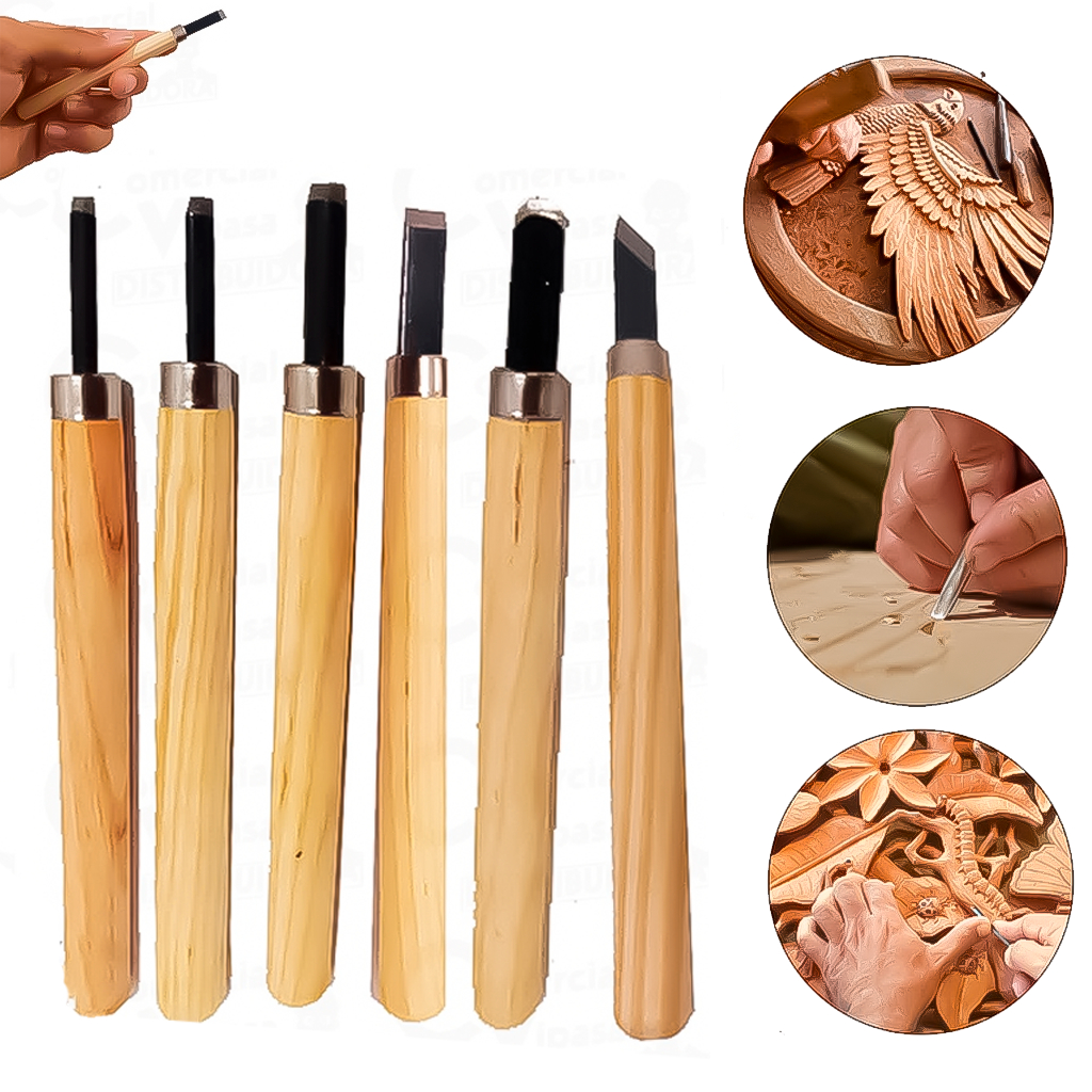 Kit Jogo De Formão Goiva Para Madeira Xilogravura Entalhe Com 6 Peças Ateliê Carpinteiro Marceneiro