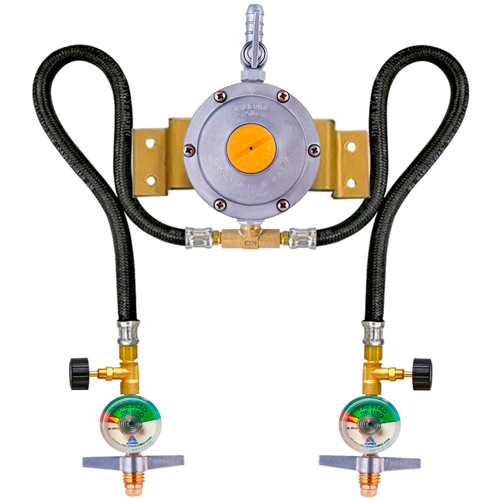 Regulador De Gás Aliança 2kg/h  Central Para 2 Botijões P13 + 2 Manômetros