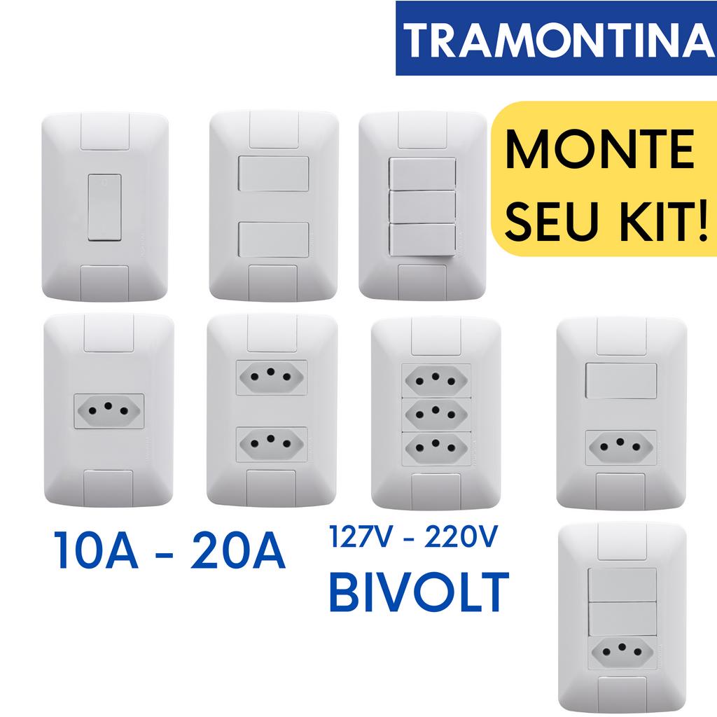 Tomada interruptor tramontina aria 10a 20a simples 4x2 TOMADAS 10a 20a LINHA ARIA MONTE SEU KIT tramontina interruptor