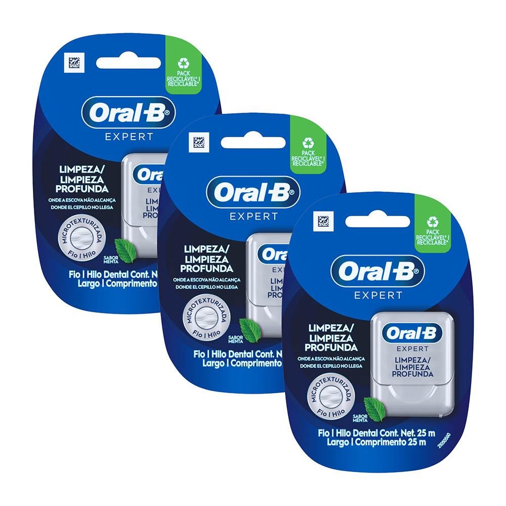Kit 3 Fio Dental Oral-B Limpeza Total 25m