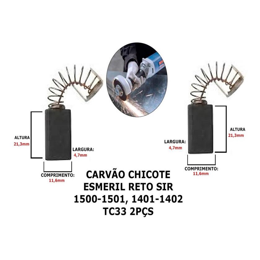 Escova Carvão Chicote Esmeril Reto Sir 1500-1501,  Tc33 2pcs