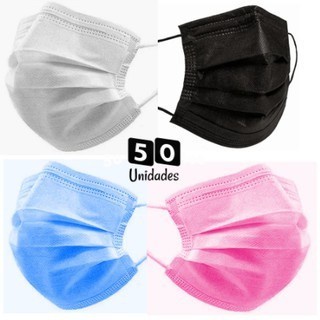 Caixa de 50 Máscaras Descartáveis Tripla Camada para Proteção Facial