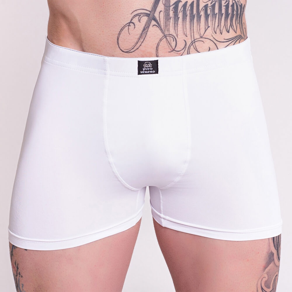 Cueca Boxer Masculina Microfibra de Poliamida Extra Confort Alta Qualidade Lisa Branca Puro Veneno