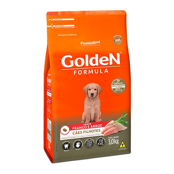 Ração Golden Formula para Cães Filhotes Sabor Frango e Arroz - 3Kg