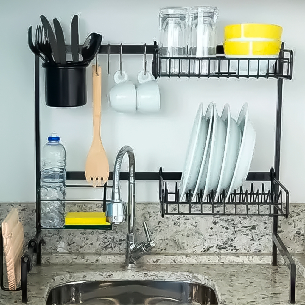 Cozinha Móvel Escorredor De Louças Chinês Kitchen Rack Aço Inoxidável Organizador Pia Preto Elegance