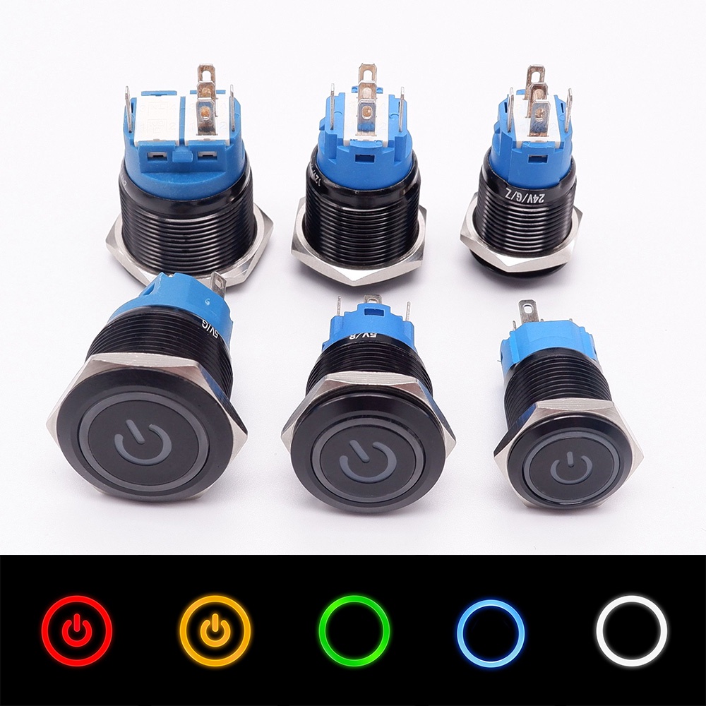 16mm 19mm 22mm Oxidação Black Metal Botão Interruptor De Bloqueio À Prova Dágua Imprensa Do Carro Alimentação PC 5 V 12 24 220