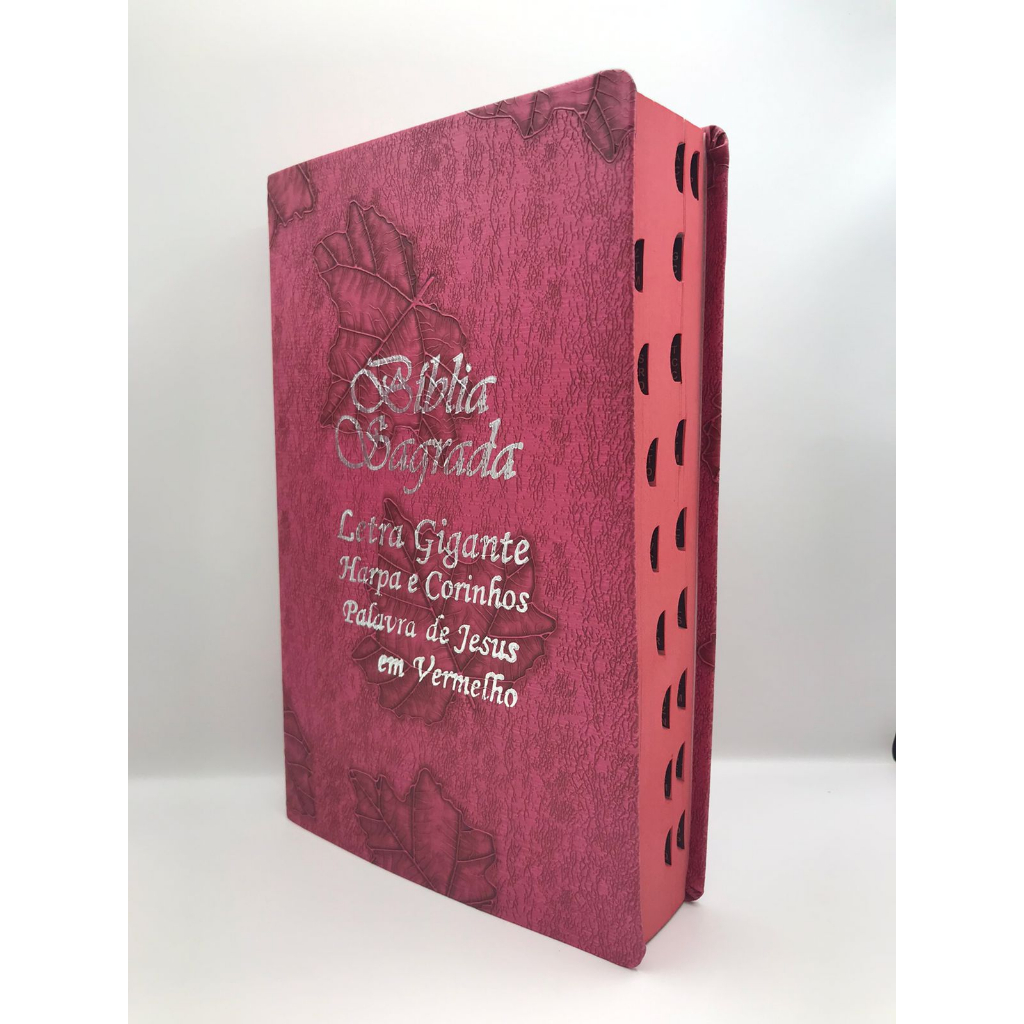 Bíblia Sagrada Tamanho Grande com Harpa Palavras de Jesus em Vermelho Capa Folha Pink