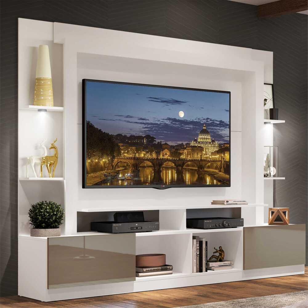 Rack Estante c/ Suporte TV 65 e Leds Berlim Multimóveis Branco/Lacca Fumê