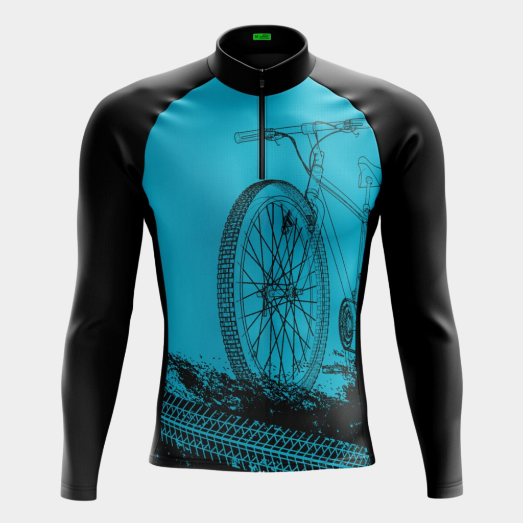 Camisa de Ciclismo Roupa Masculina Bike Roda Azul Frio Manga Longa