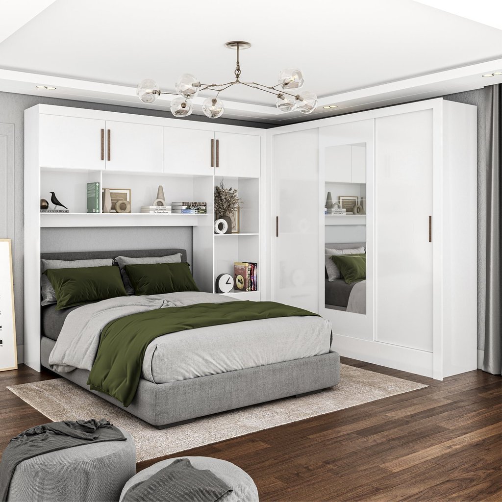 Guarda-roupa Casal Modulado 4 Portas Santiago com Espelho 3 Portas 5 Gavetas Branco