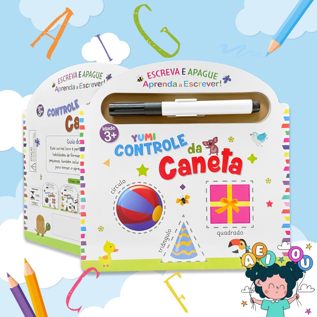 Livro Caderno De Caligrafia Infantil Caneta Magica Apagável - Controle da Caneta Aprenda a Escrever!