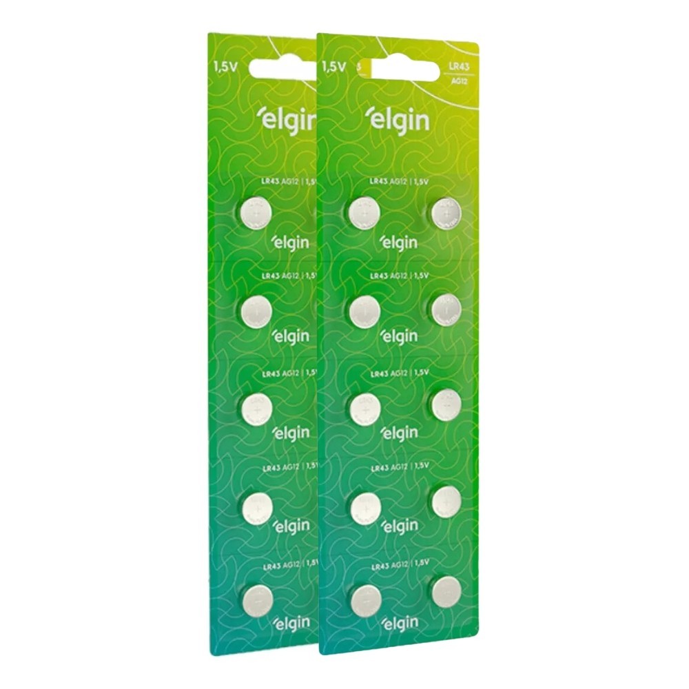 20 Baterias Pilha Botão Lr43 1,5V Ag12 2 Cartelas Elgin