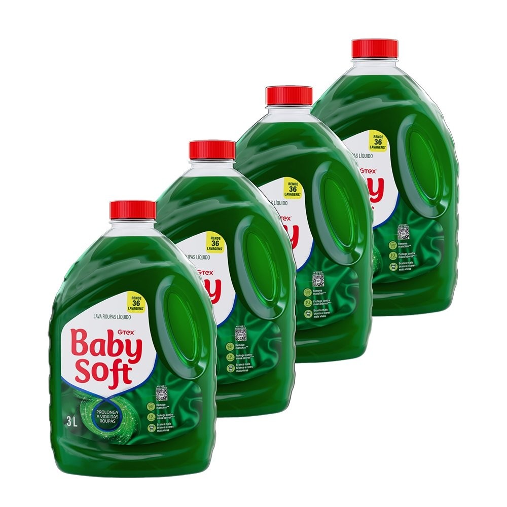 Lava Roupas Líquido Baby Soft  Verde 3 Litros  - 4 Unidades