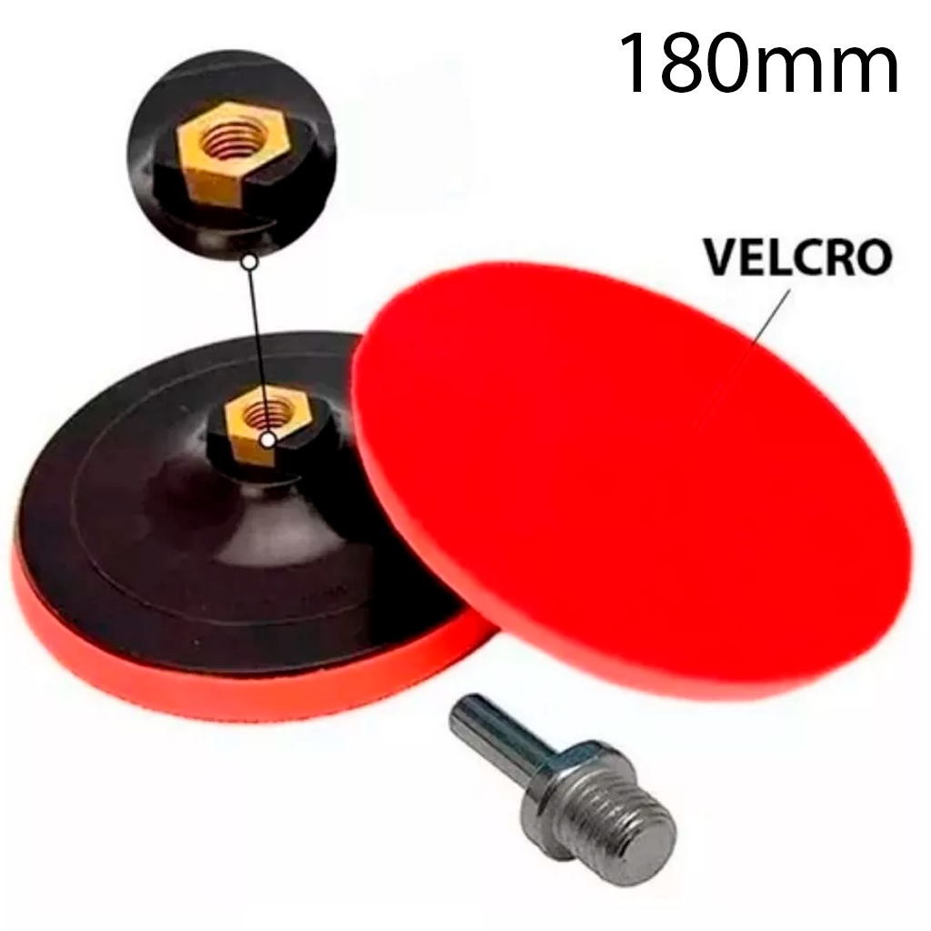 Suporte De Velcro Para Boina De Polimento 180mm 7Pol. + Adaptador Rosca M14 Lixadeira Esmerilhadeira