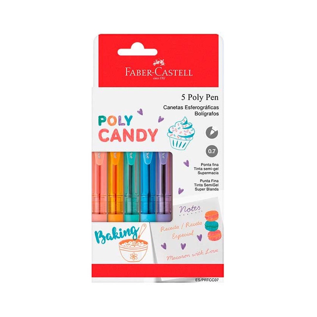 Caneta esferográfica Poly Candy Colors 5 unid ES/PRTCC07 Faber-Castell