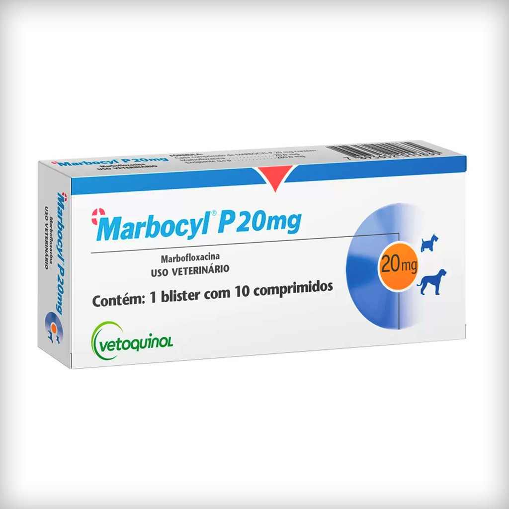 Marbocyl P 20 mg Vetoquinol para Cães e Gatos de 9 a 35 Kg - 10 Comprimidos