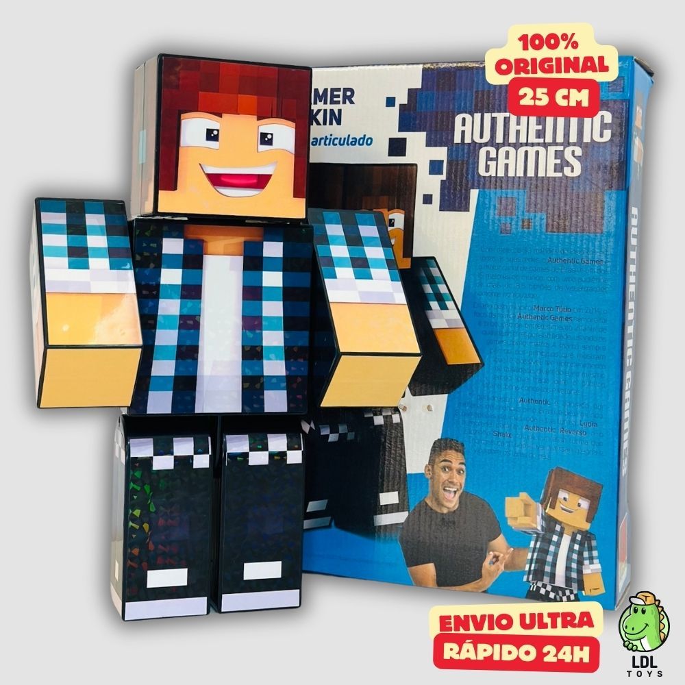 Boneco 25cm  Authentic Games Gamer Skin Articulado + 3 Chaveiros Youtuber Algazarra