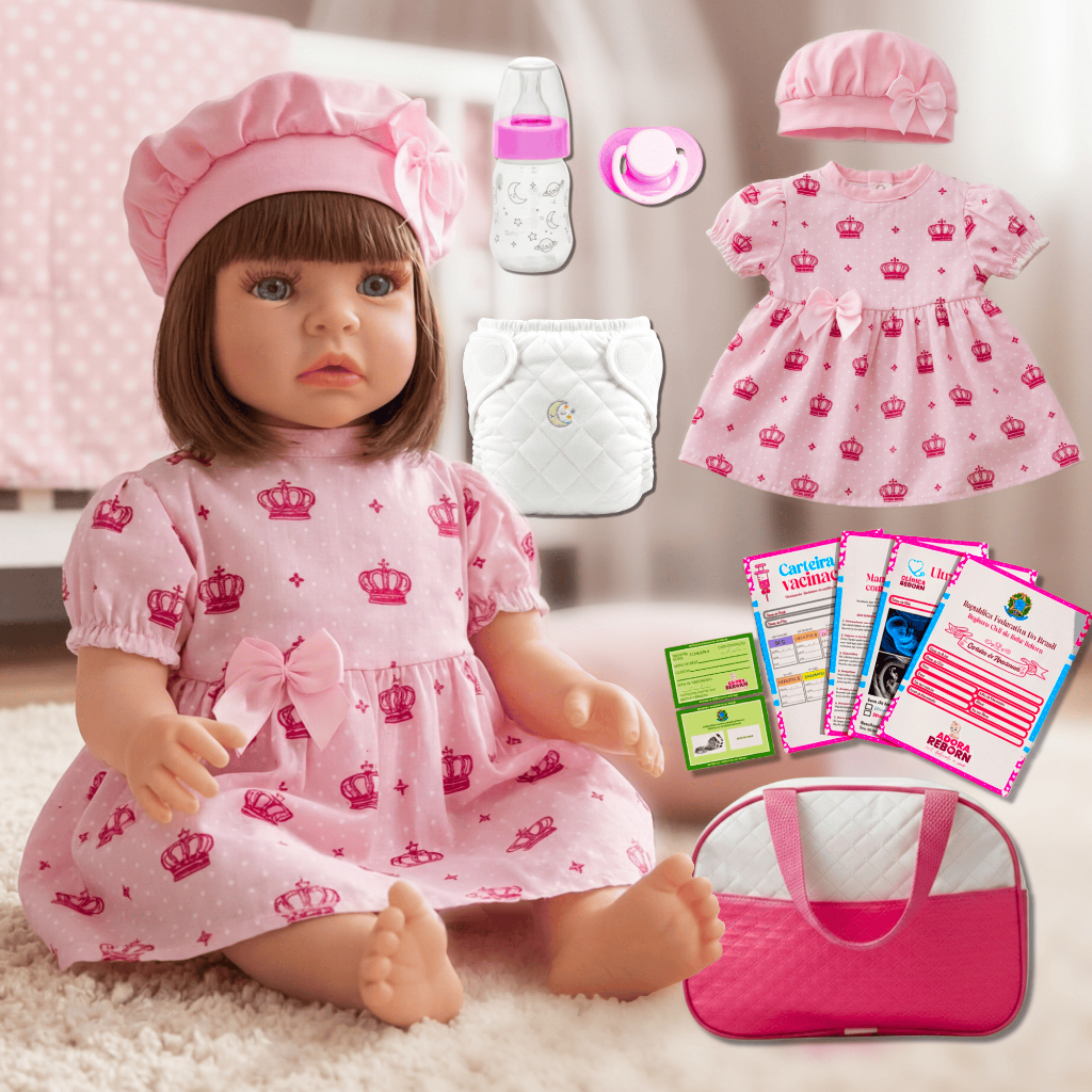 Bebê Reborn Boneca Realista Silicone Original Pode Dar Banho Menina Vestido e Bolsa de Maternidade