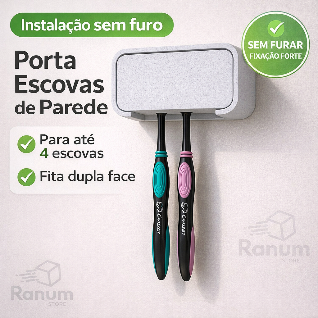 Porta Escovas de Parede Sem Furo – Suporte para 4 Escovas