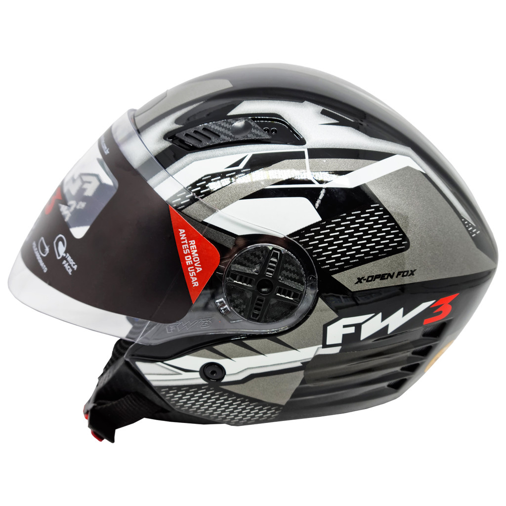 Capacete Aberto Fw3 X Open Up Grafite Preto Branco C/ Oculos