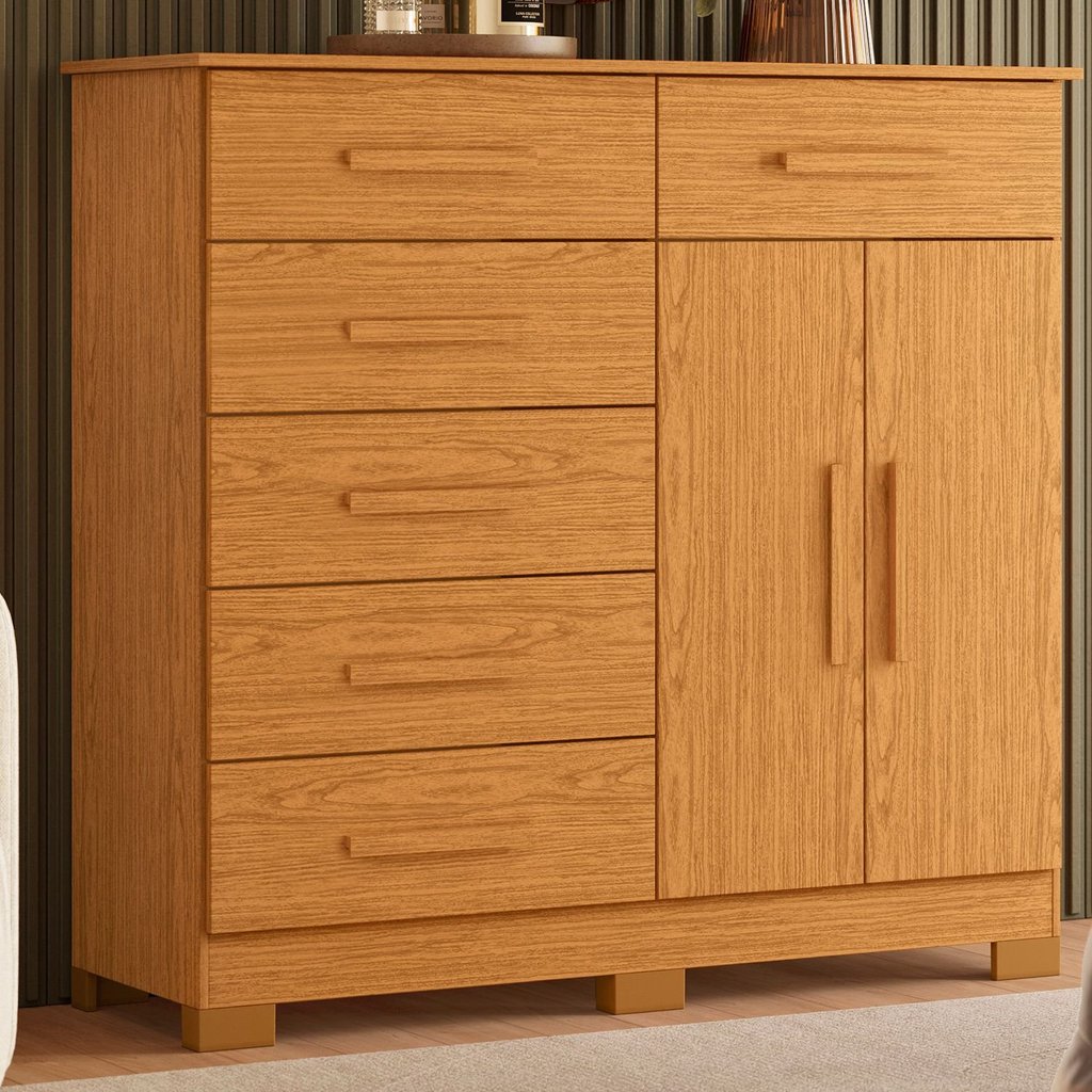 Cômoda para Quarto 6 Gavetas e 2 Portas Xangai Cinamomo