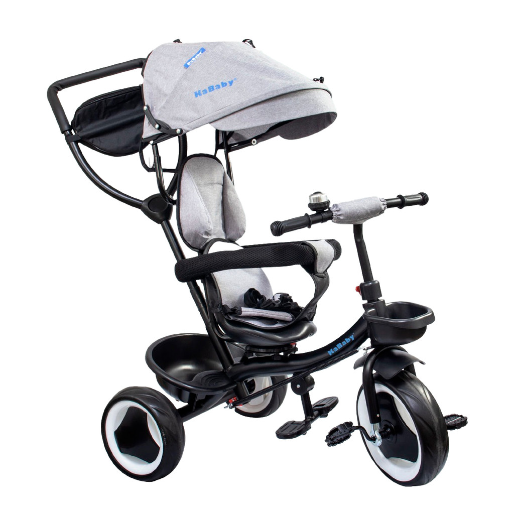 Triciclo Infantil 4 em 1 Multifuncional Carrinho de Bebê Com Empurrador e Capota Solar - Kababy