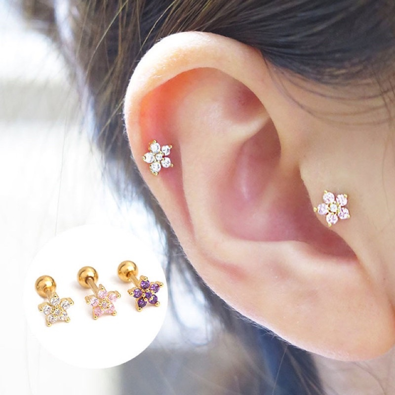 Piercing Orelha Cartilagem Helix Tragus Fl Ouro Mini Flor