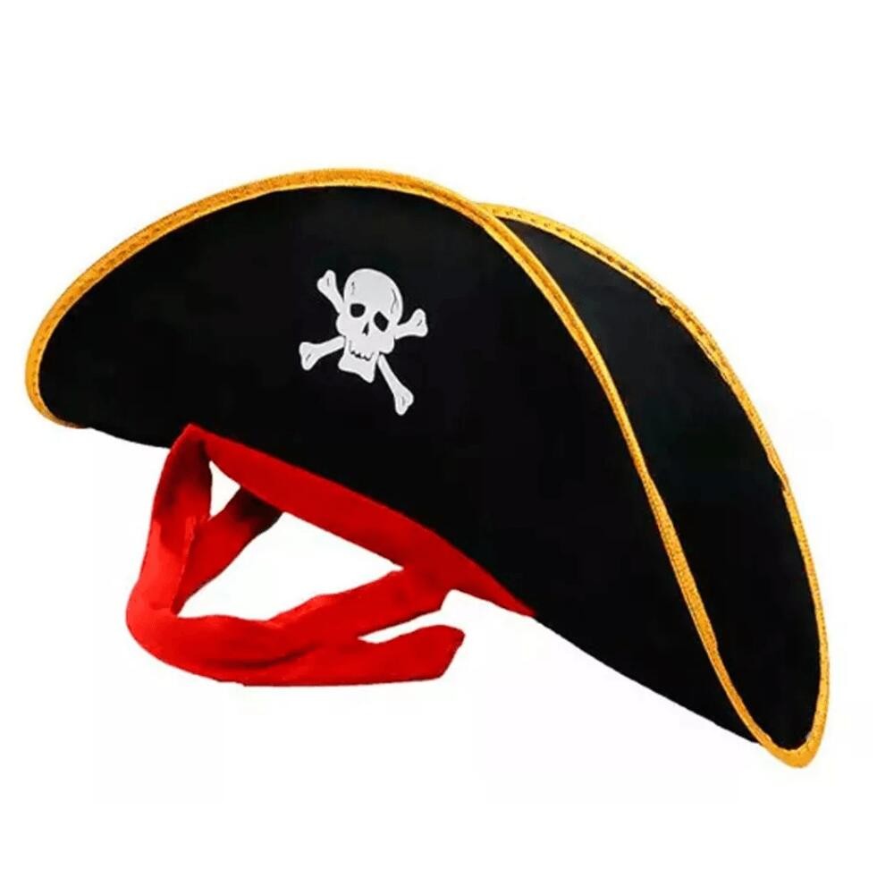 Chapéu Pirata Adulto Preto Com Faixa Vermelha