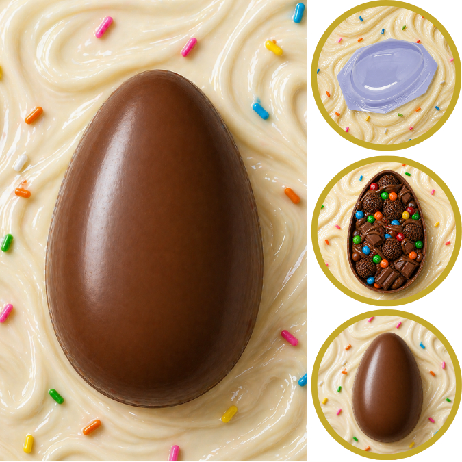 1~5 Forma Para Chocolate Especial 3 Partes Ovo Riscado 500g P39 Porto. (CHOCO)