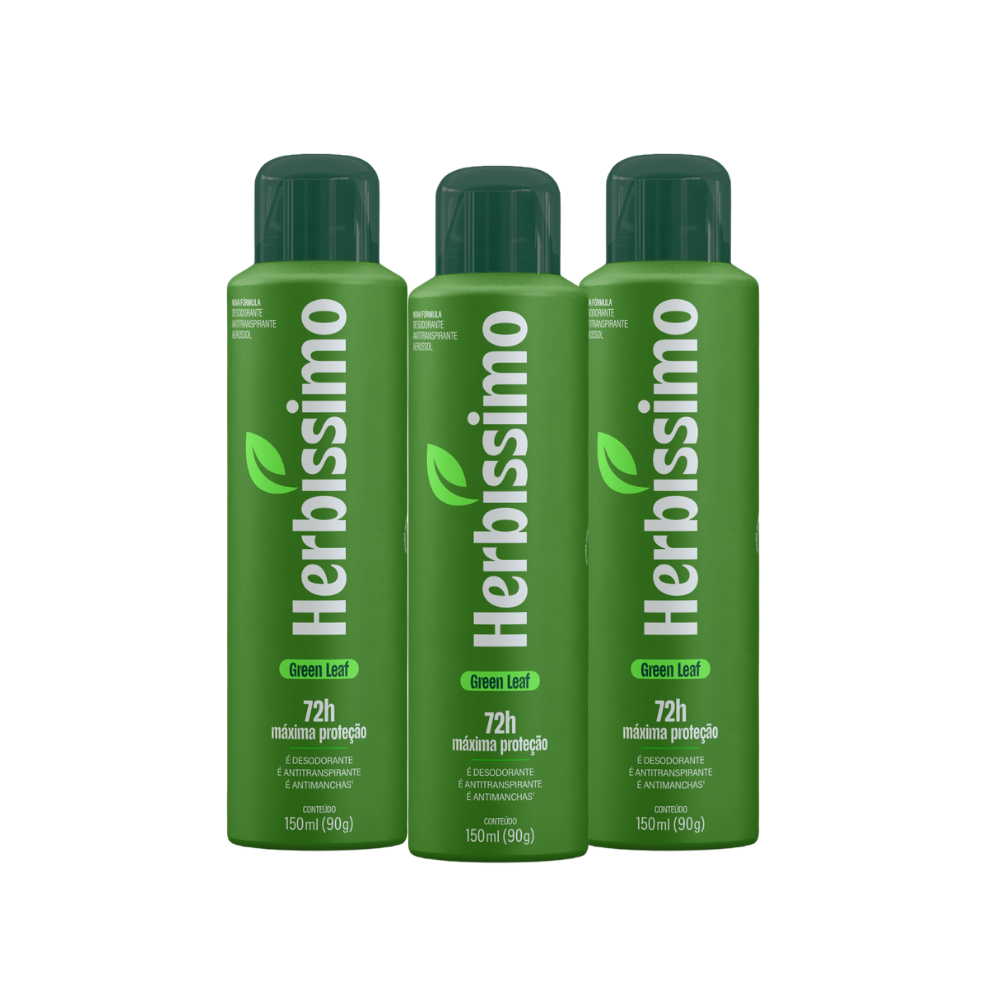 Kit Desodorante Antitranspirante Aerossol Herbíssimo Green Leaf 150Ml (3 unidades)