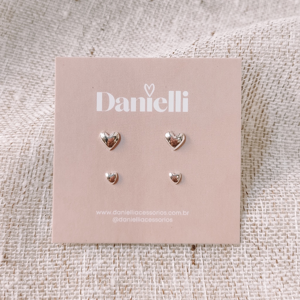 Kit de Brincos Femininos Prata Legítima Coração Liso | 3mm 5mm