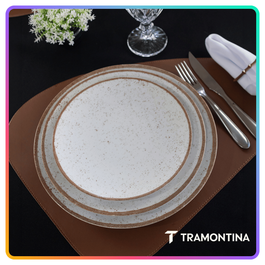 Jogo de Pratos Jantar Rústico Marrom Tramontina Porcelana Conjunto de Pratos Raso, Prato Fundo e Sobremesa Opções de Kit