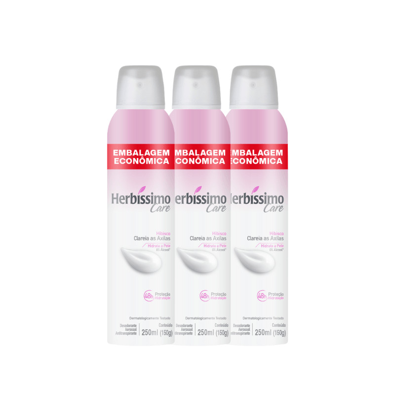 Kit Desodorante Aerossol Antitranspirante Herbissimo Care Hibisco 250ml Embalagem Econômica (3 unidades)