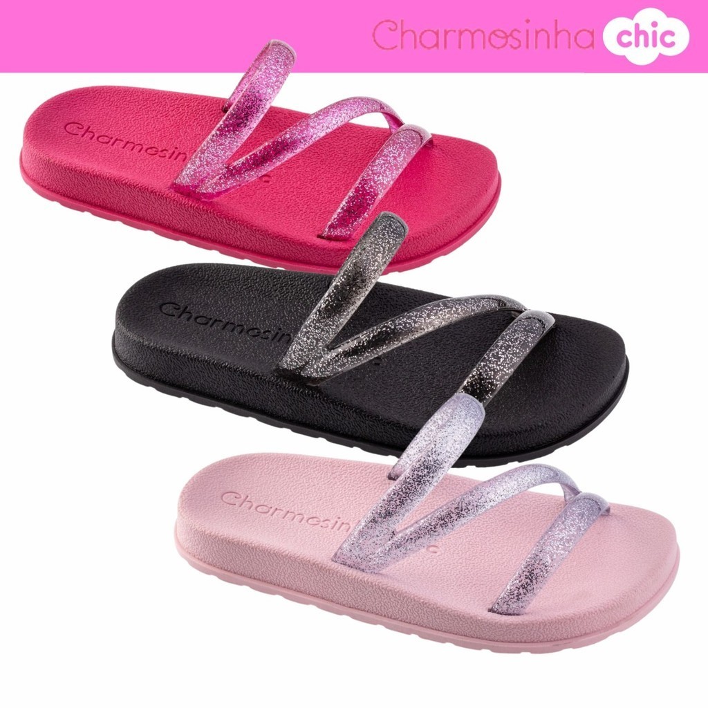 Sandália Papete Rasteira Infantil Feminina Birken Tira Z Glitter Conforto