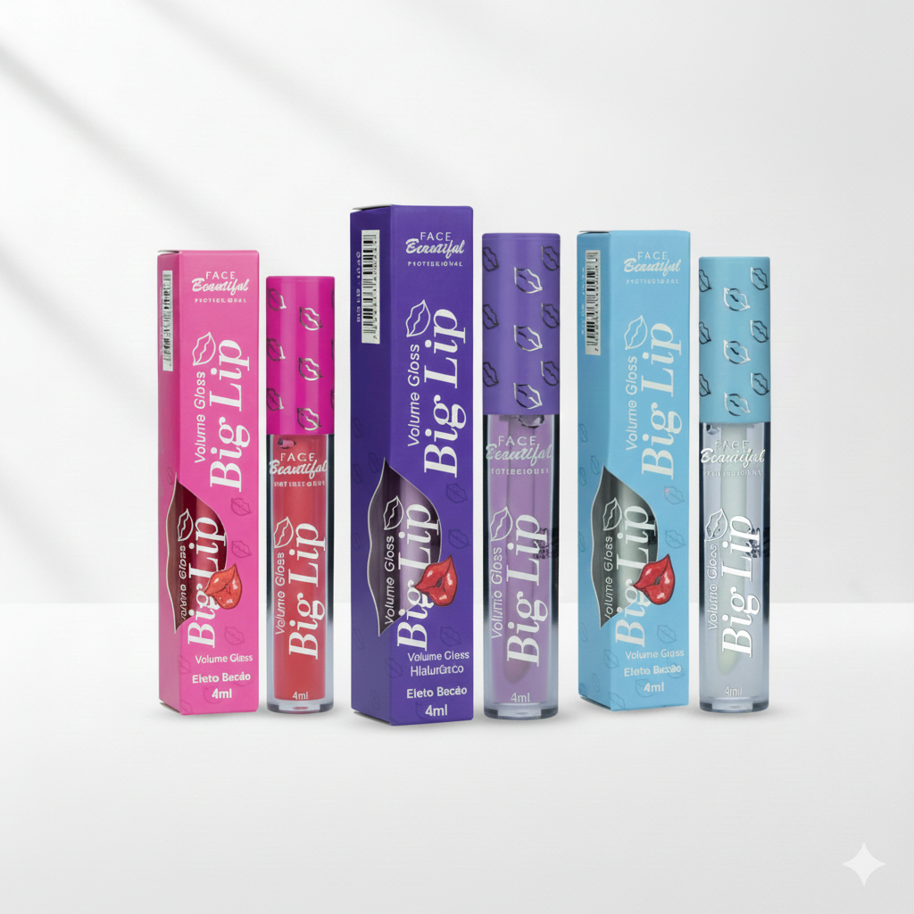 ? Kit  Volume Gloss Big Lip Face Beautiful 4ml – Efeito Bocão + Brilho Intenso